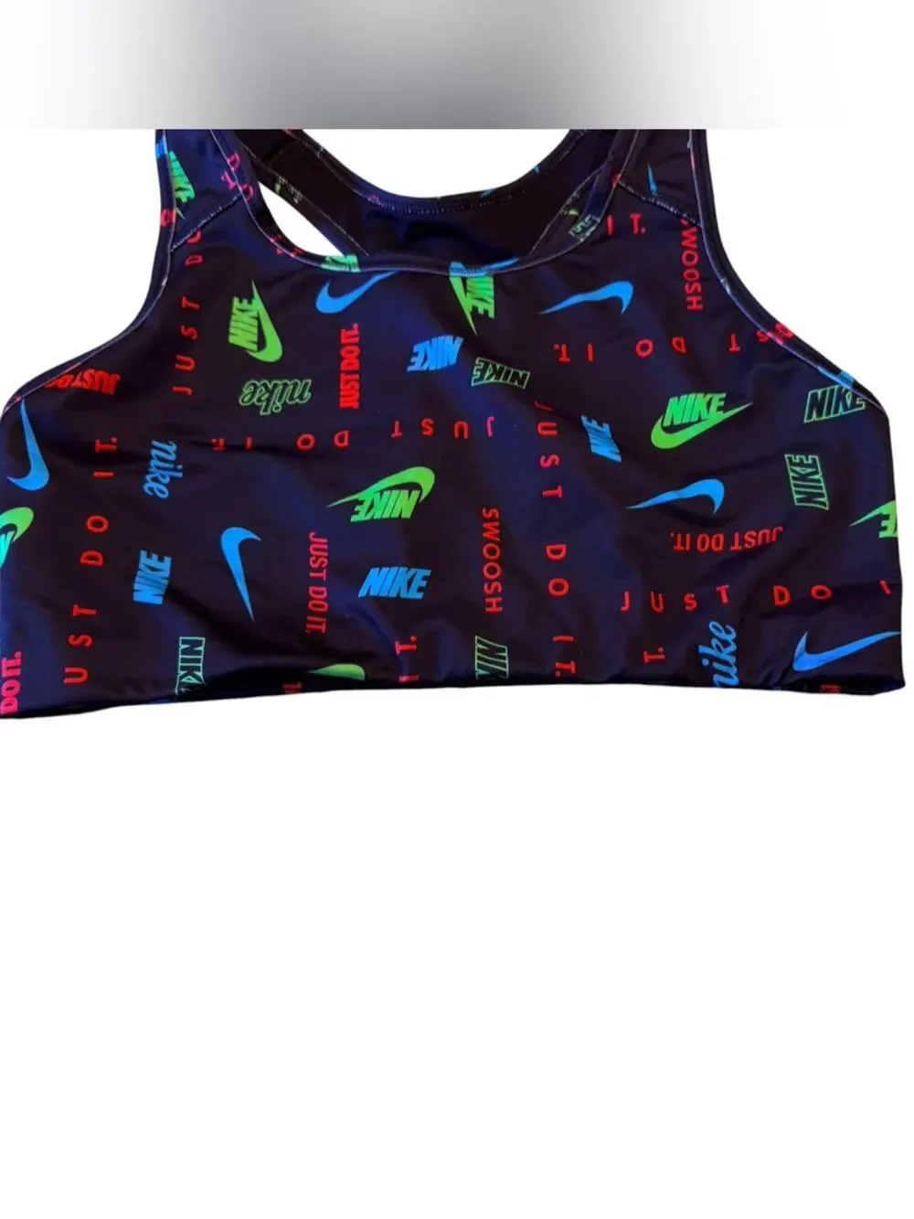 Nike Black Racerback Girls XL Sports Bra with Multi-Color Logos
